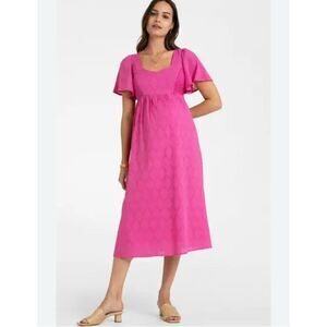 Seraphine Broderie Anglaise Maternity Nursing Midi Dress 2 Pink